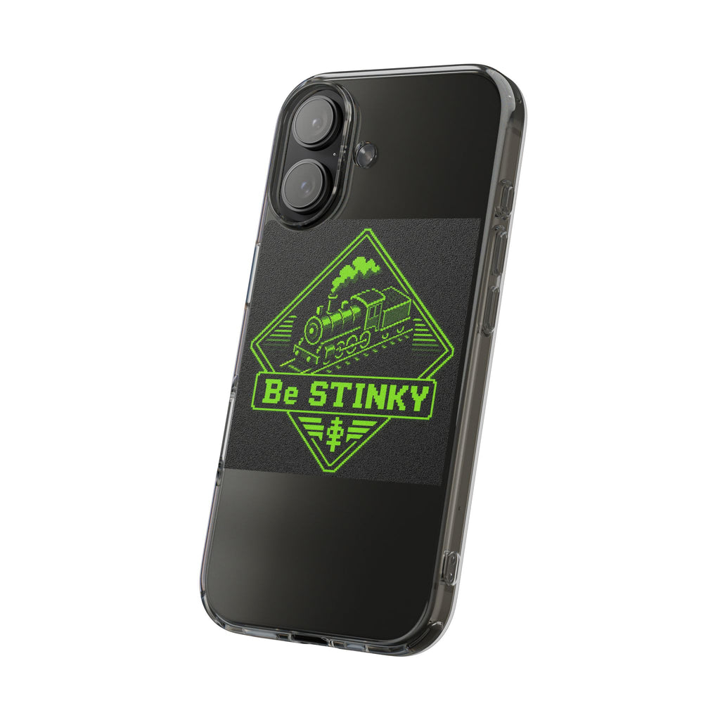 Phone Case — Neon Green 'Be STINKY' Train Emblem Clear Impact-Resistant Case