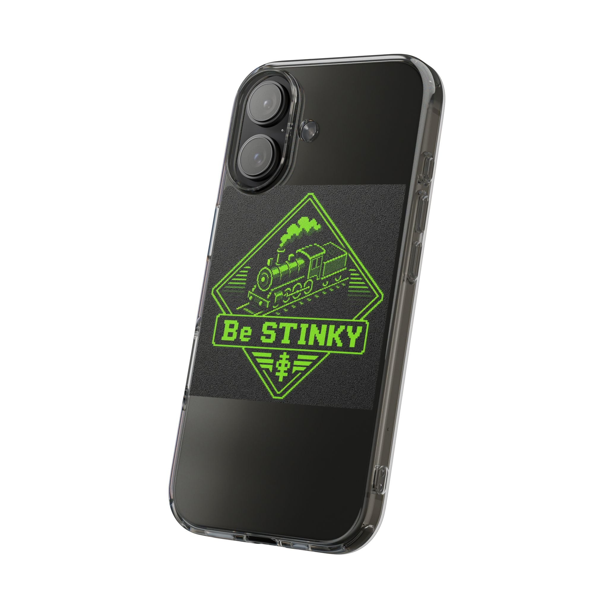 Phone Case — Neon Green 'Be STINKY' Train Emblem Clear Impact-Resistant Case