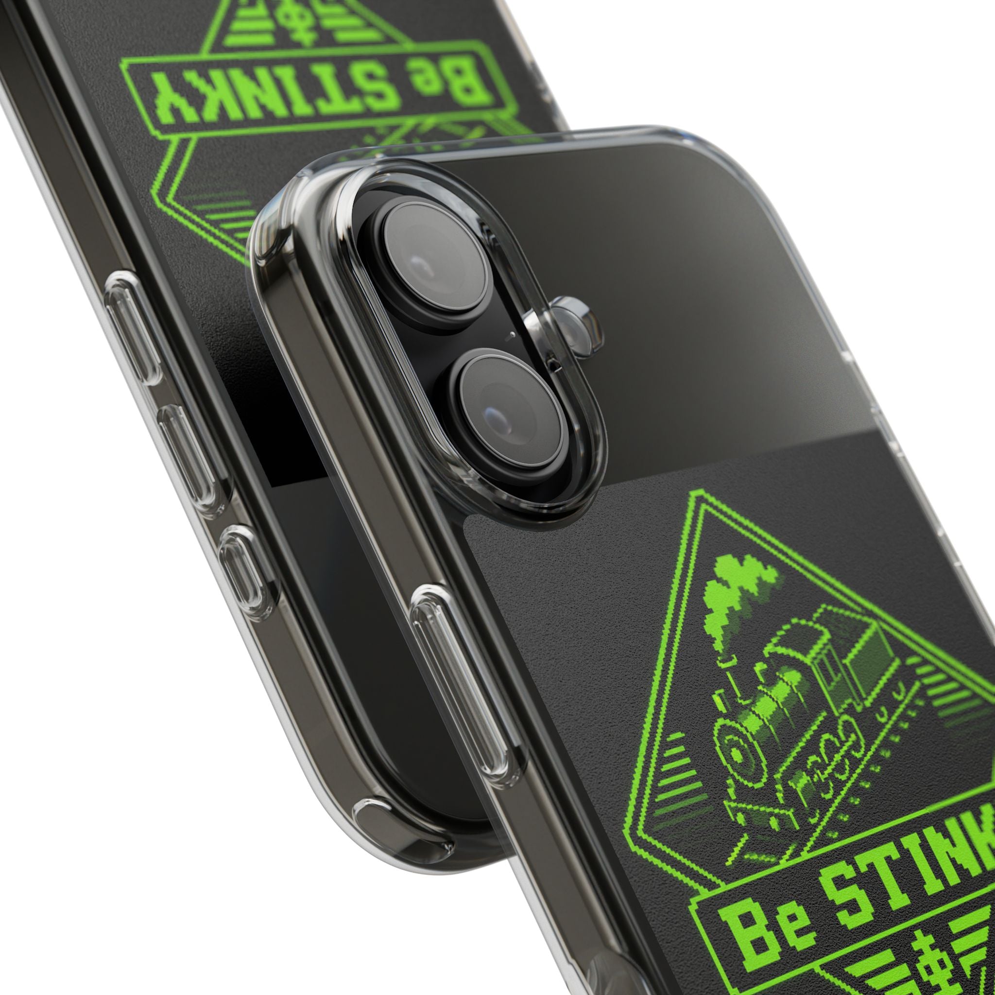 Phone Case — Neon Green 'Be STINKY' Train Emblem Clear Impact-Resistant Case