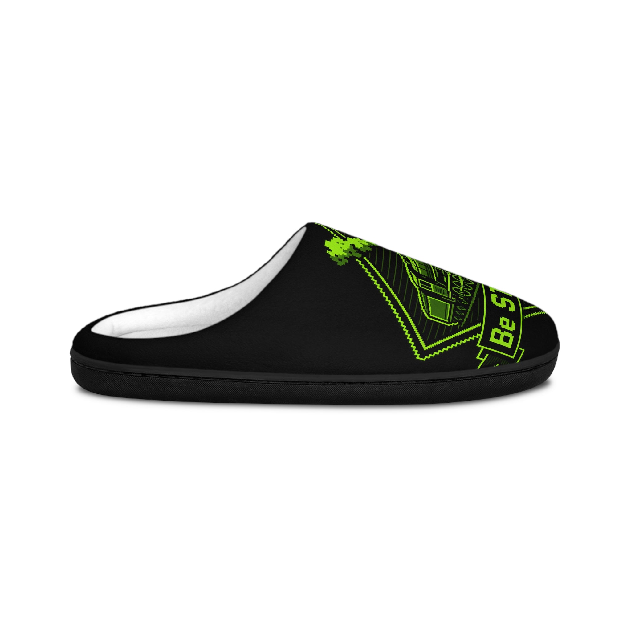 Stinky Men's Indoor Slippers — Neon Green 'Be Stinky' Skate Van Graphic