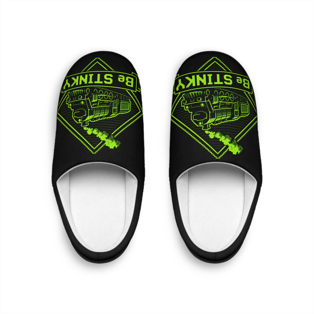 Stinky Men's Indoor Slippers — Neon Green 'Be Stinky' Skate Van Graphic