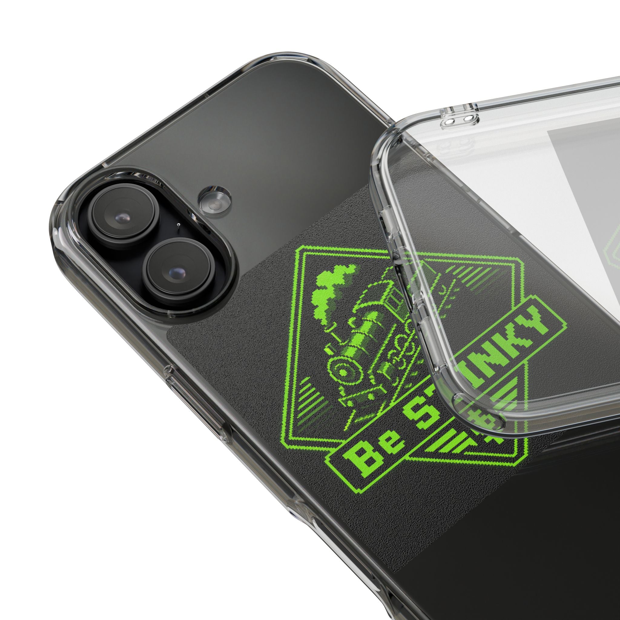 Phone Case — Neon Green 'Be STINKY' Train Emblem Clear Impact-Resistant Case