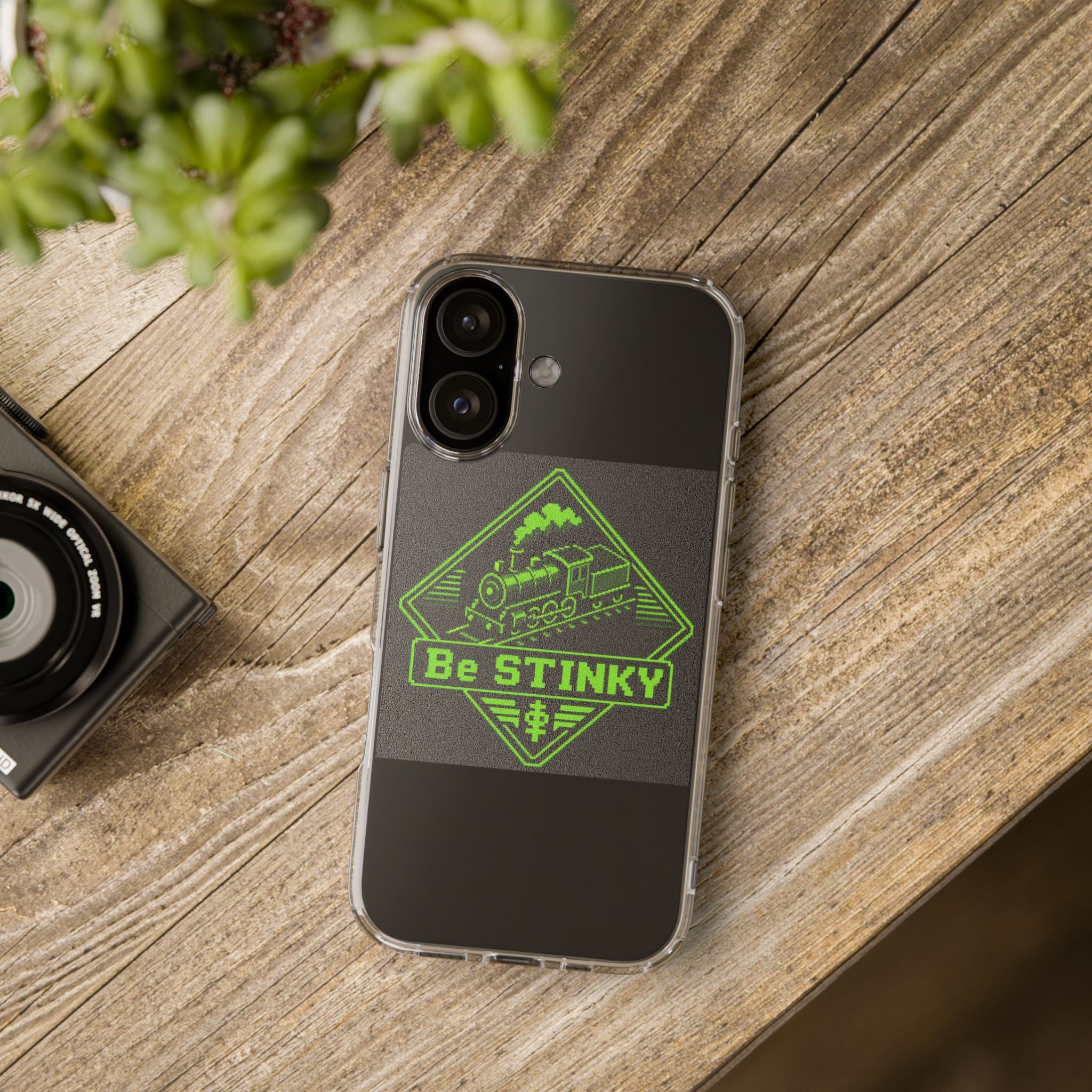 Phone Case — Neon Green 'Be STINKY' Train Emblem Clear Impact-Resistant Case