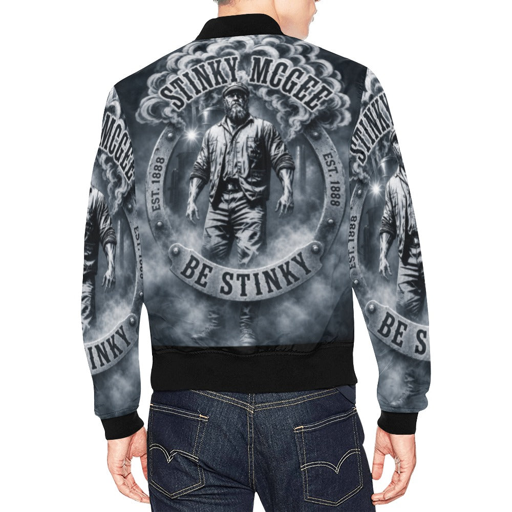 NewStinkyLogoBlackAndWhite All Over Print Bomber Jacket for Men White