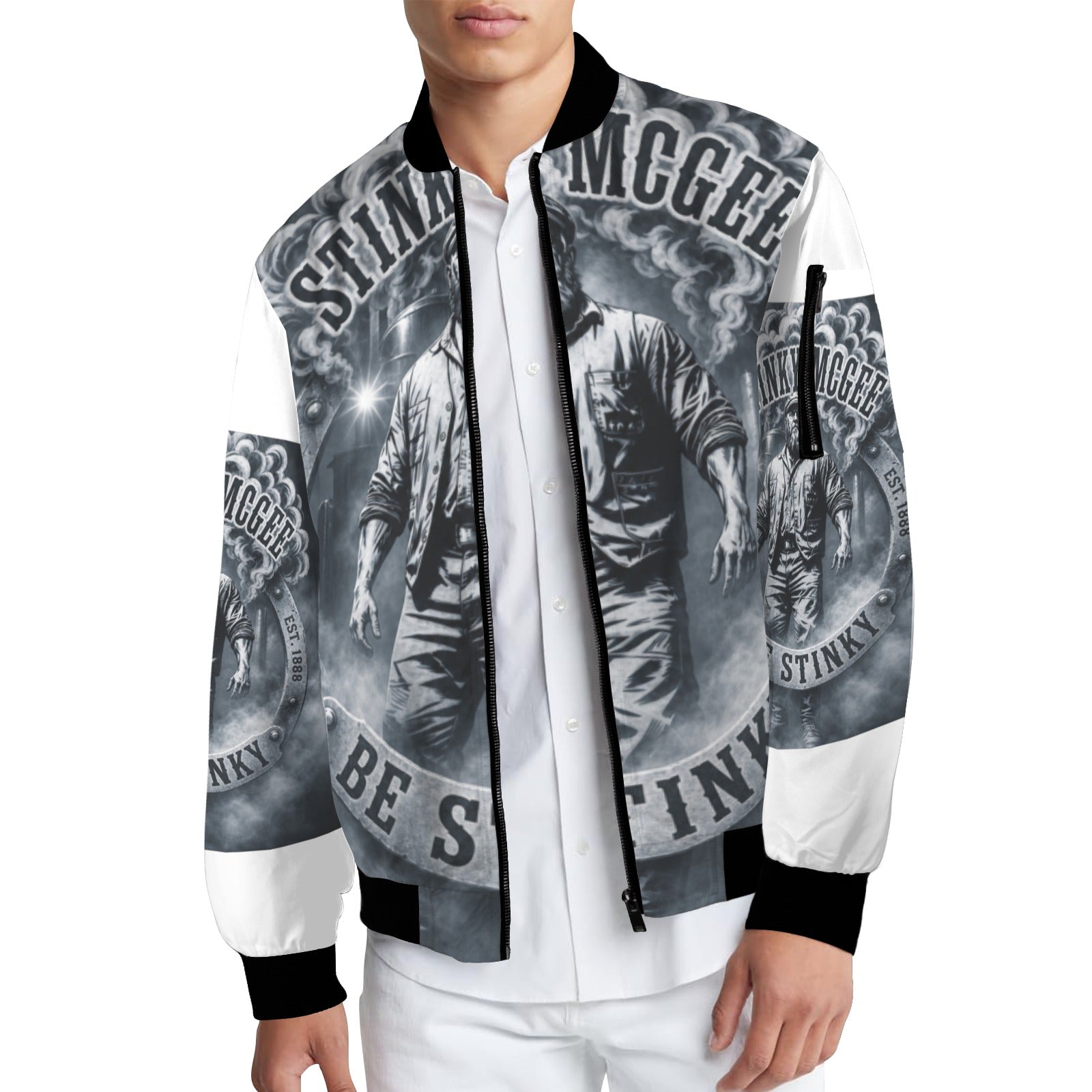 NewStinkyLogoBlackAndWhite Men's Bomber Jacket (Model H65)