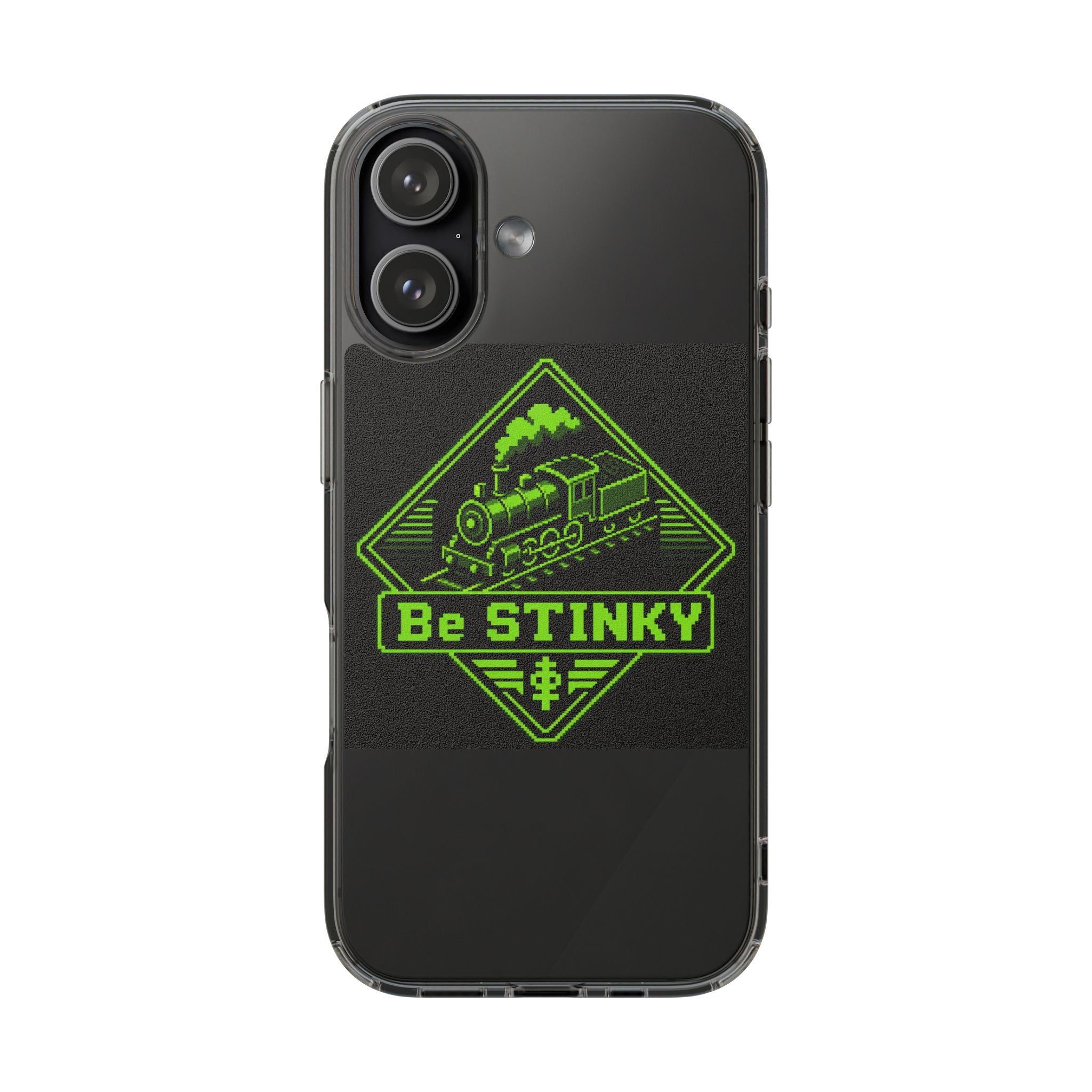 Phone Case — Neon Green 'Be STINKY' Train Emblem Clear Impact-Resistant Case