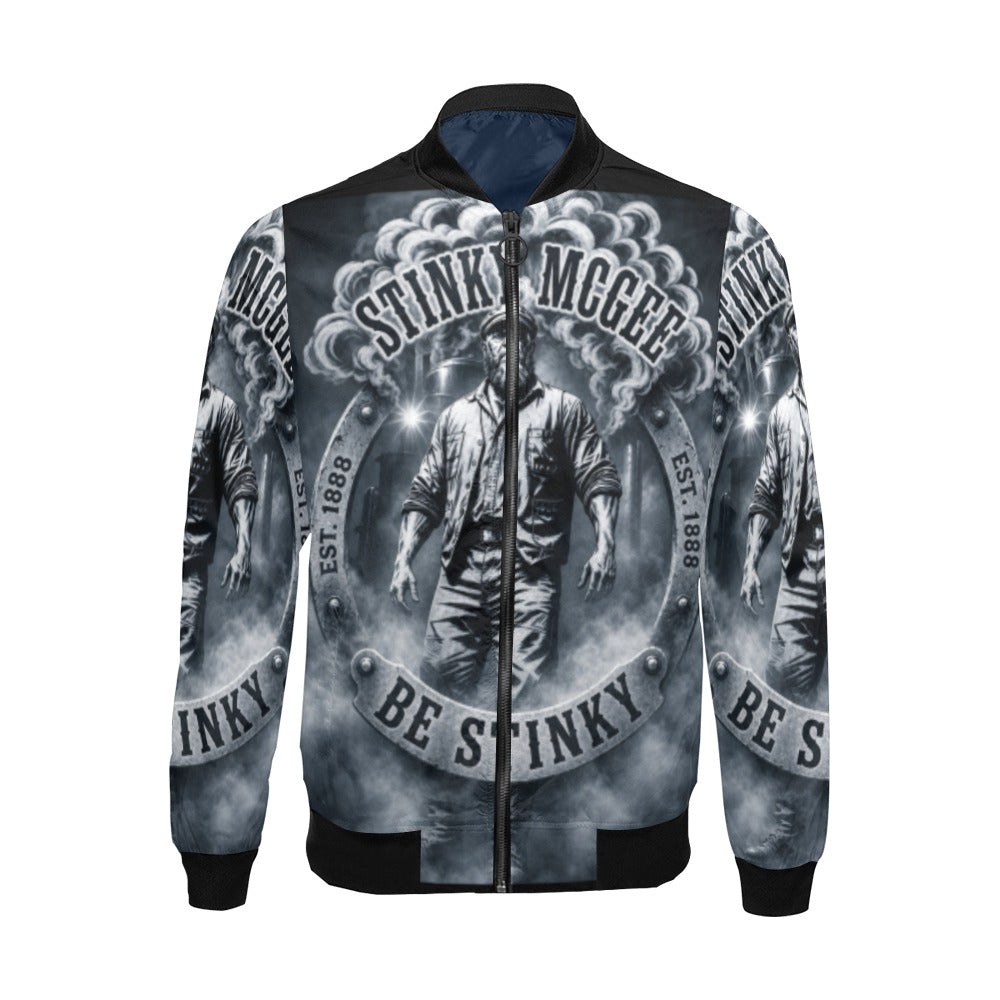 NewStinkyLogoBlackAndWhite All Over Print Bomber Jacket for Men White