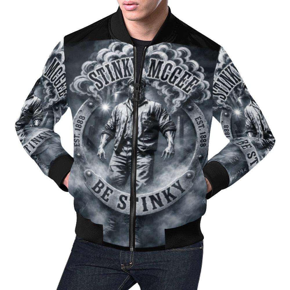 NewStinkyLogoBlackAndWhite All Over Print Bomber Jacket for Men White