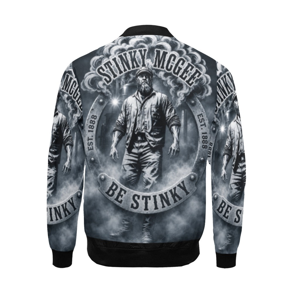 NewStinkyLogoBlackAndWhite All Over Print Bomber Jacket for Men White